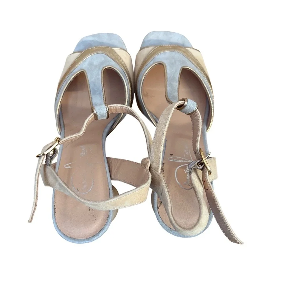Jennifer Tattanelli Firenze Brook Aurora Suede T-Strap Mary Jane Block Heel 37‎